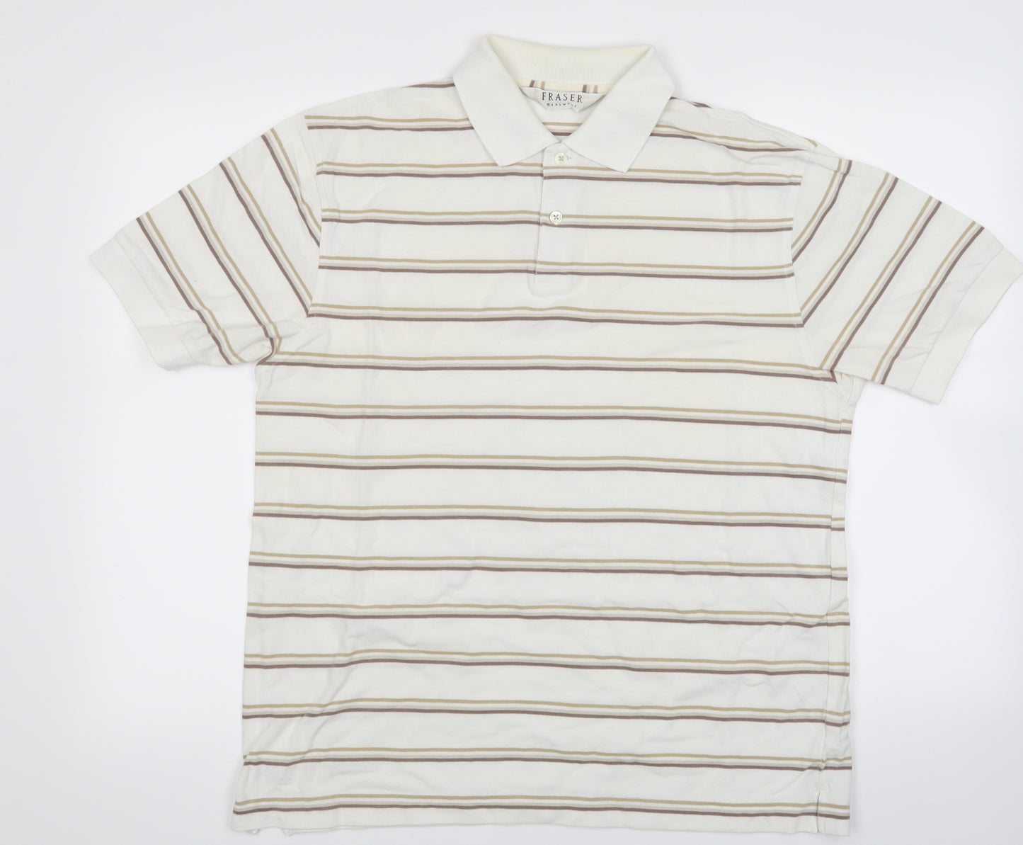 Fraser Menswear Mens White Striped   Polo Size M