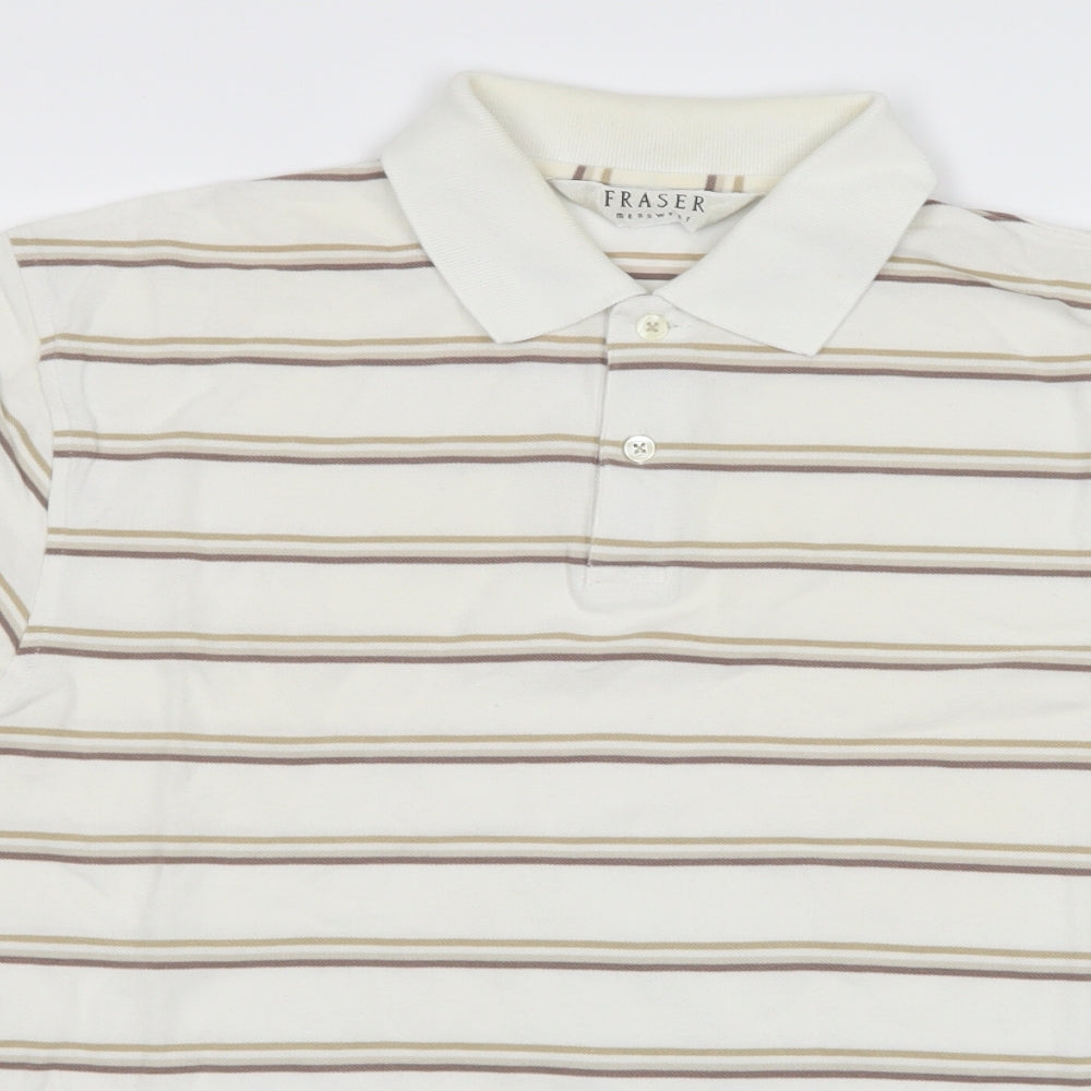 Fraser Menswear Mens White Striped   Polo Size M