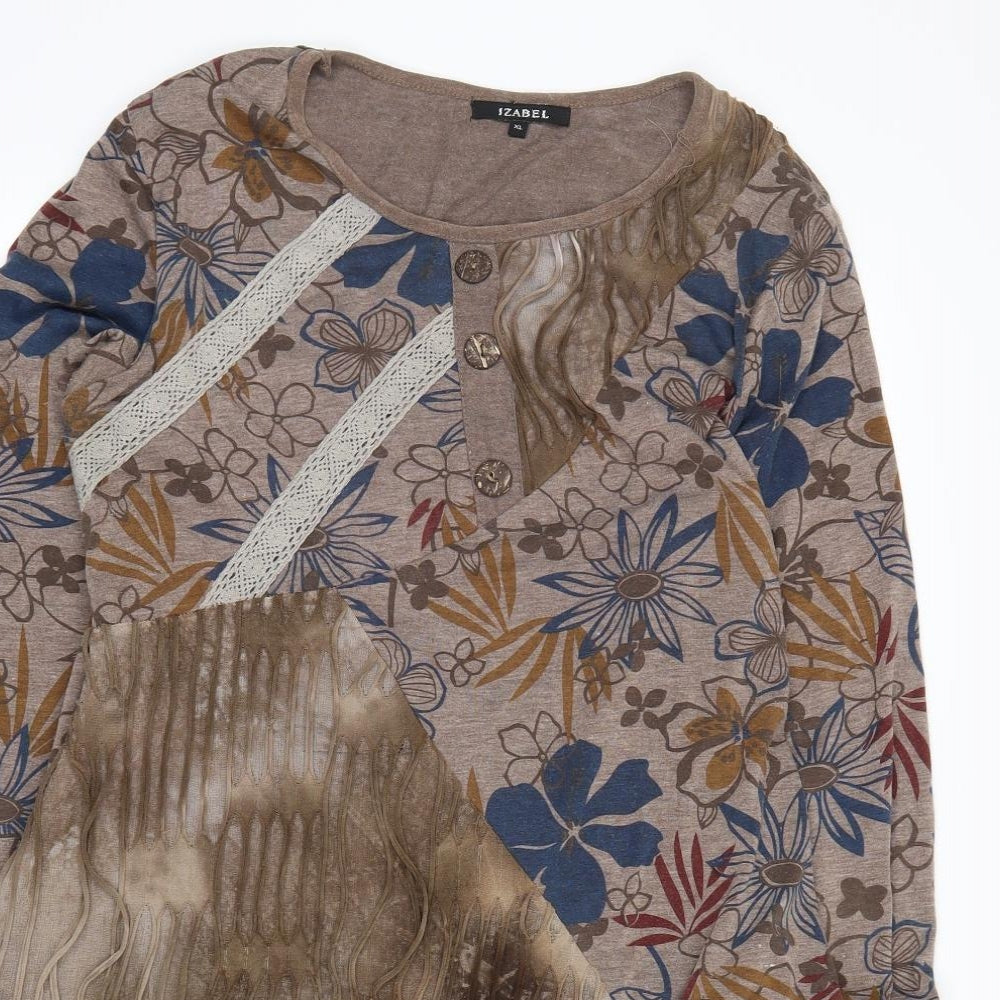 izabel Womens Brown Floral  Basic Blouse Size XL