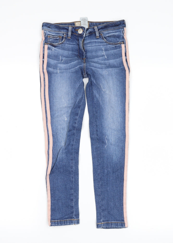 NEXT Girls Blue  Denim Skinny Jeans Size 9 Years - stripe on leg