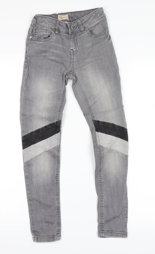 Front view of Next girls’ grey denim straight jeans, size 9, years