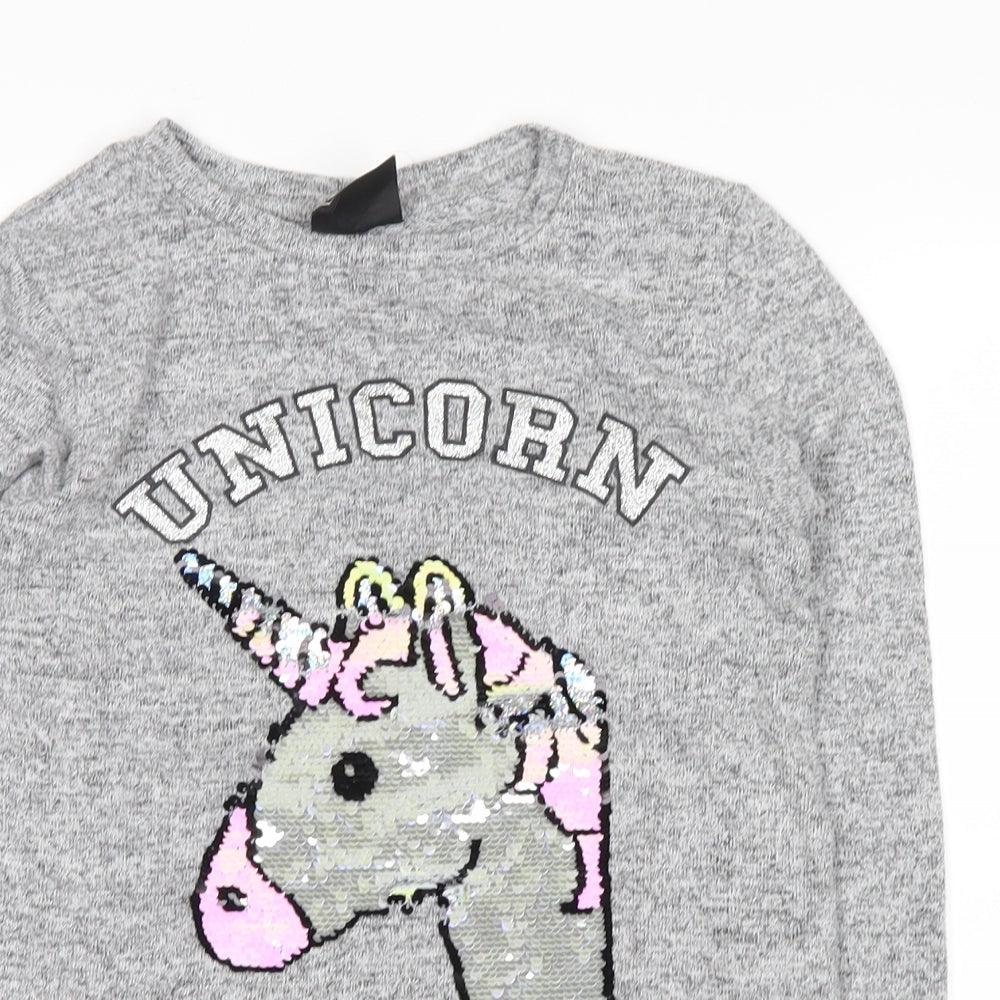Primark Girls Grey   Pullover Sweatshirt Size 9-10 Years  - unicorn