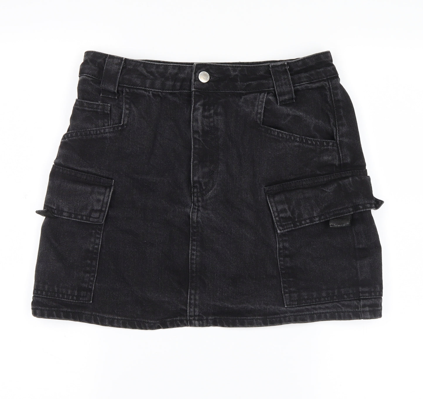 Topshop Womens Black  Denim A-Line Skirt Size 10
