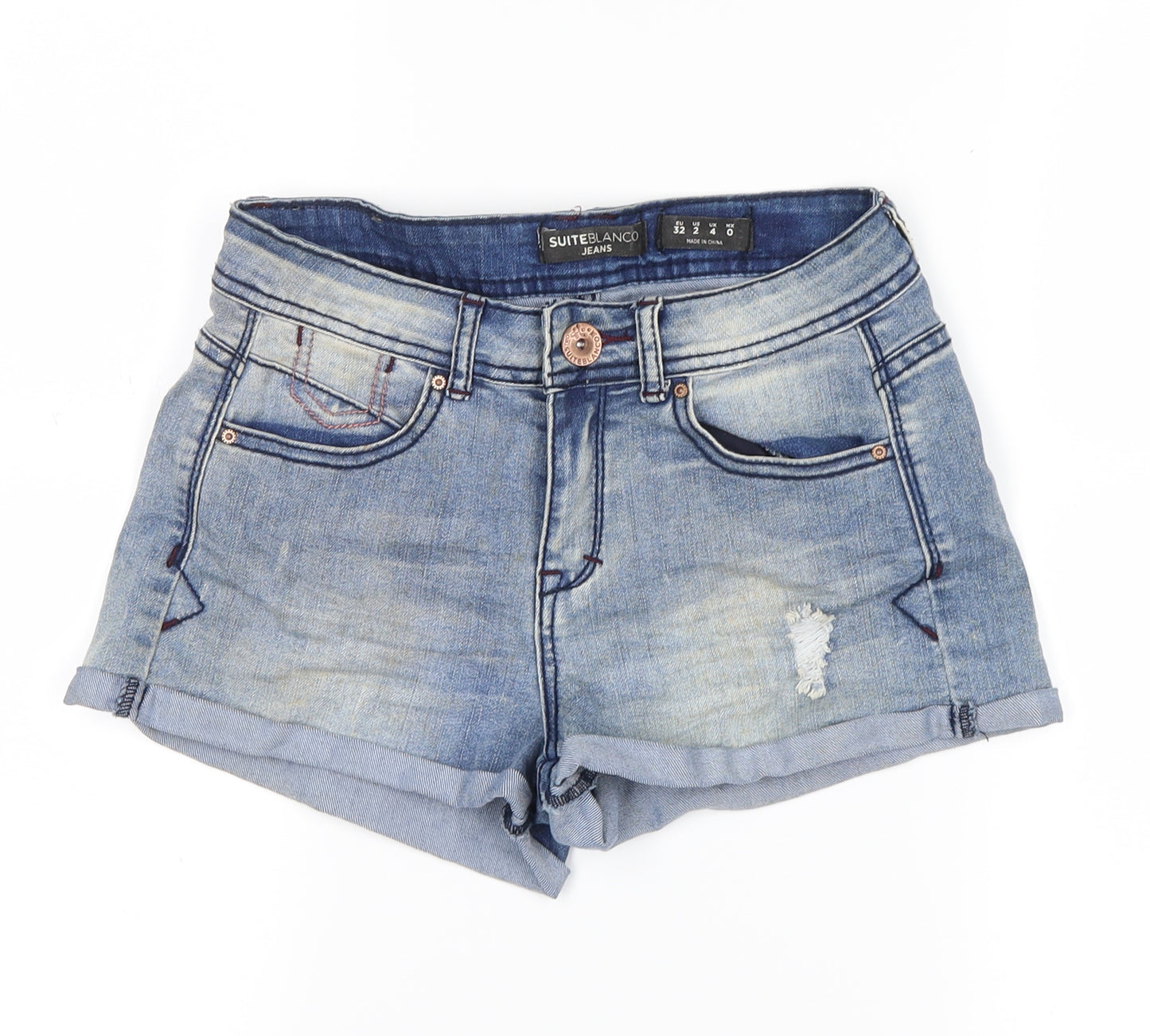 Suiteblanco Womens Blue  Denim Hot Pants Shorts Size 4