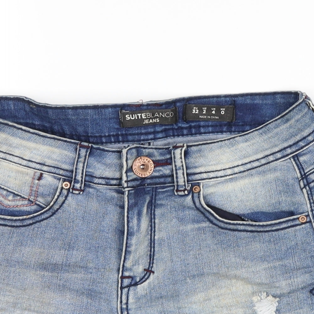 Suiteblanco Womens Blue  Denim Hot Pants Shorts Size 4
