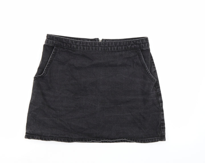 Topshop Womens Black Denim A-Line Skirt