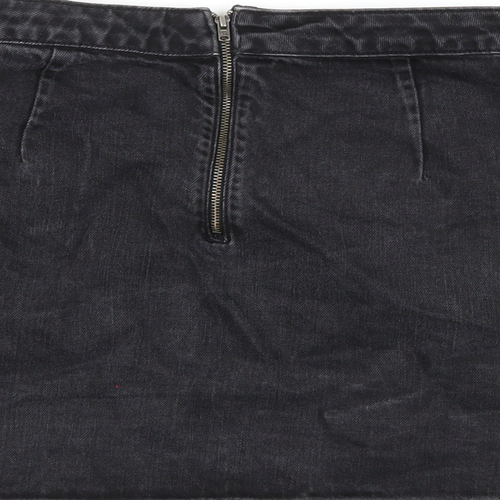 Topshop Womens Black  Denim A-Line Skirt