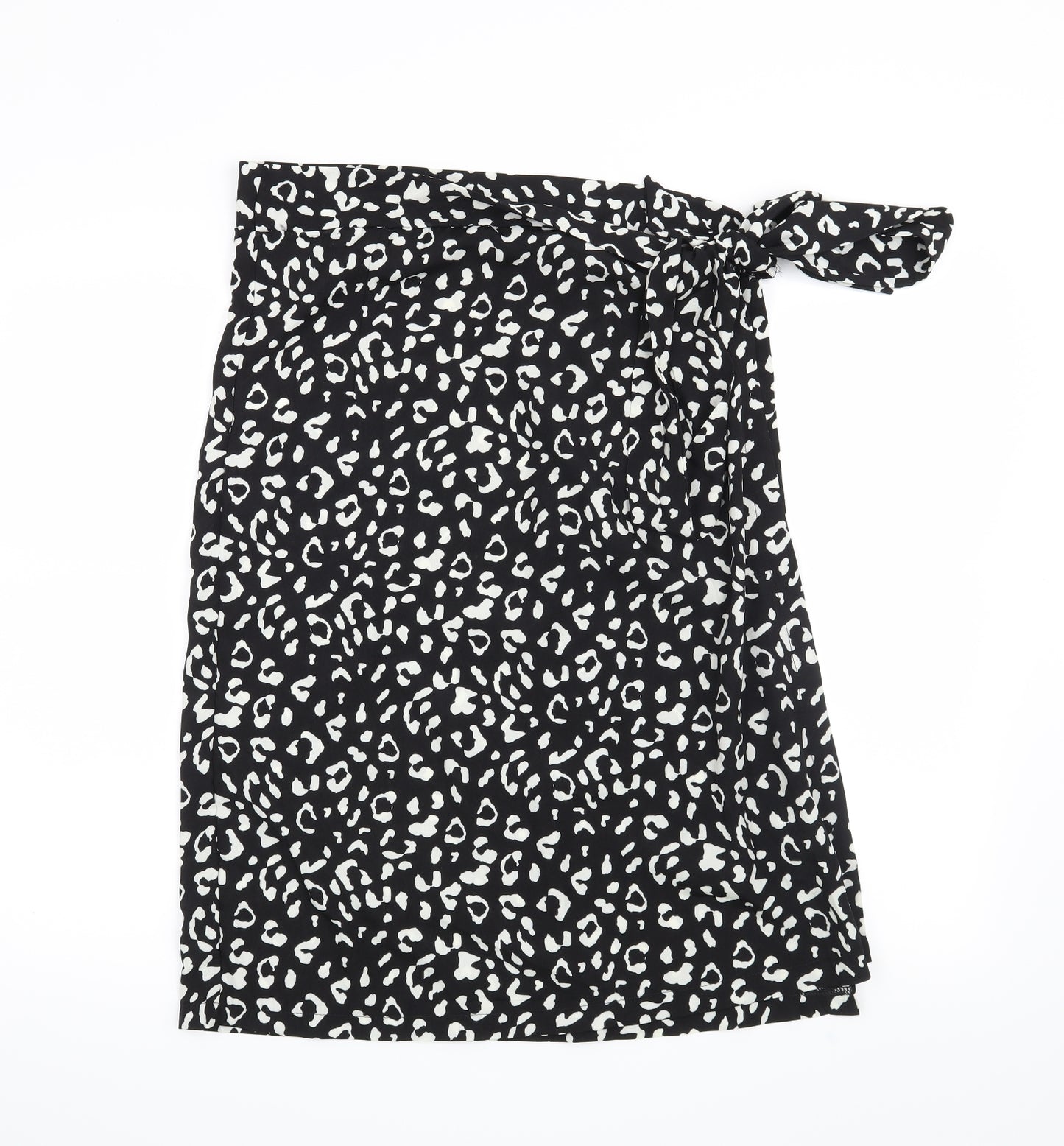 Preworn Womens Black Animal Print  Wrap Skirt Size S