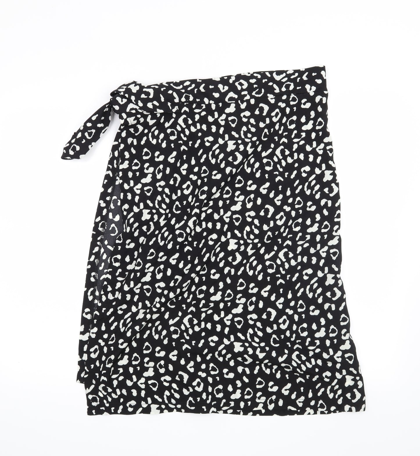 Preworn Womens Black Animal Print  Wrap Skirt Size S