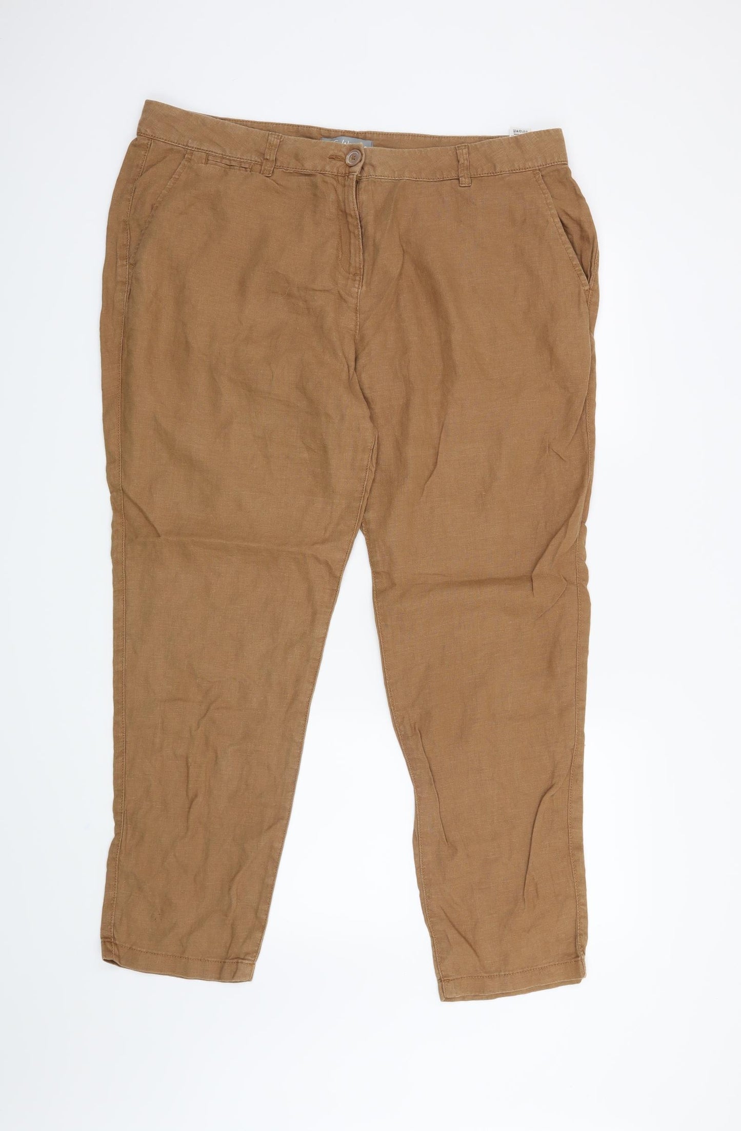 M&S Womens Brown   Cropped Trousers Size 16 L28 in