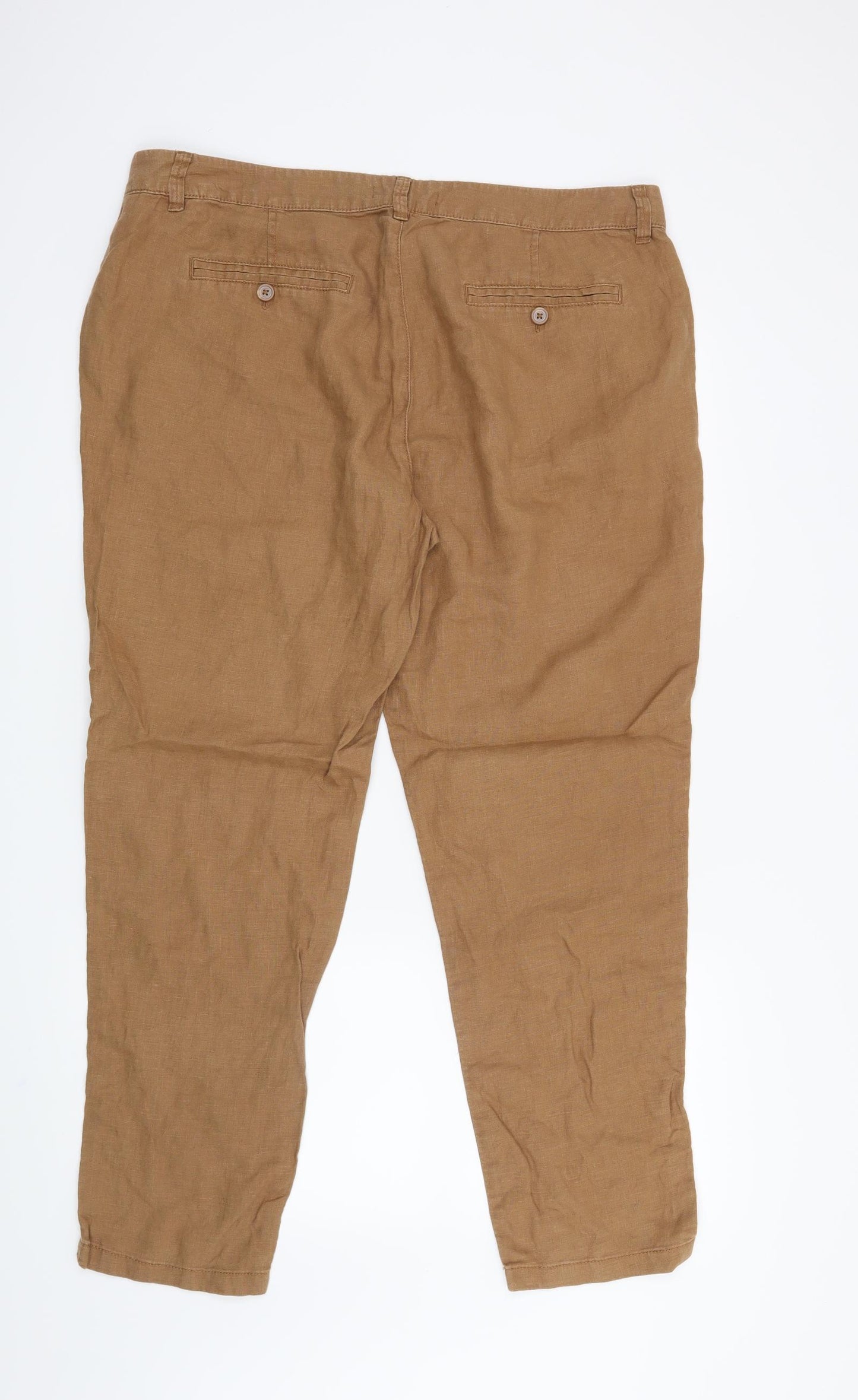 M&S Womens Brown   Cropped Trousers Size 16 L28 in
