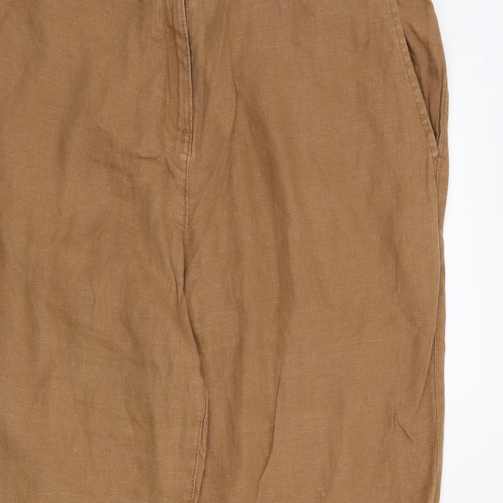 M&S Womens Brown   Cropped Trousers Size 16 L28 in