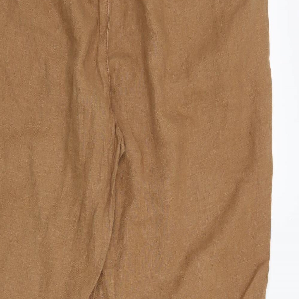 M&S Womens Brown   Cropped Trousers Size 16 L28 in
