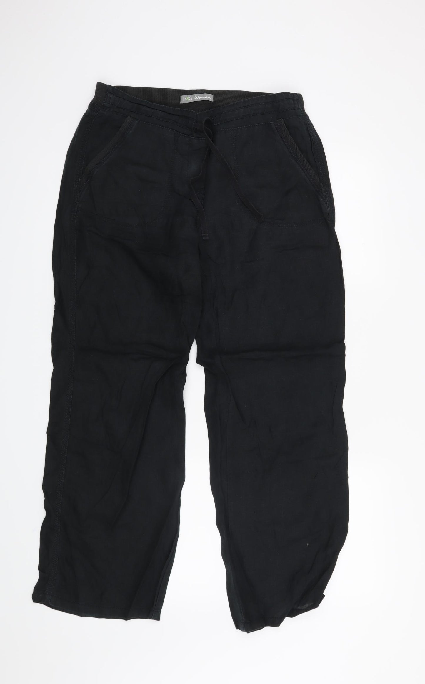 M&S Womens Black   Cropped Trousers Size 10 L27 in