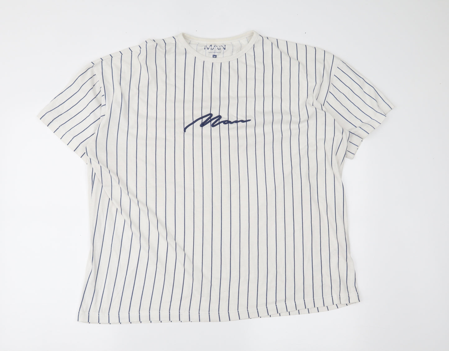 Boohoo Man Mens White Striped   T-Shirt Size M