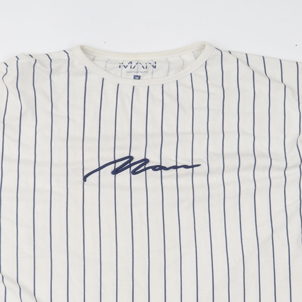 Boohoo Man Mens White Striped   T-Shirt Size M