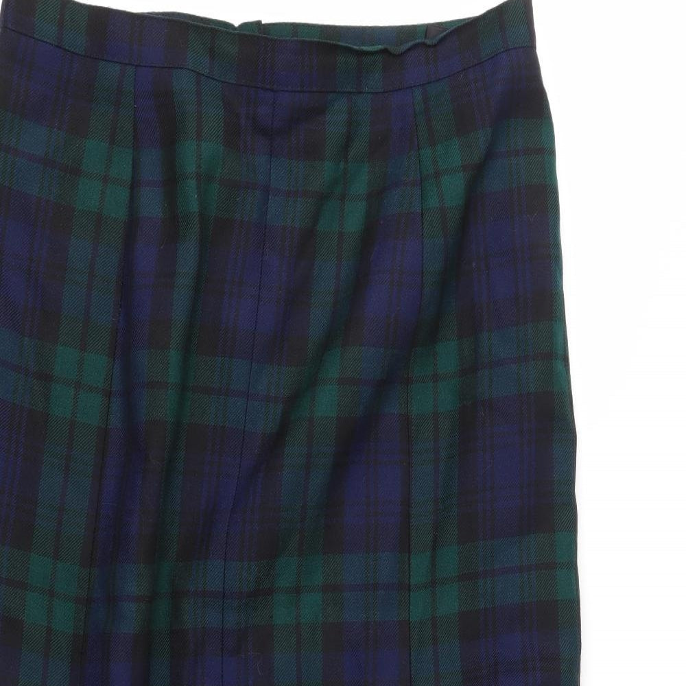 Dorene Womens Green Plaid  Pleated Skirt Size 14