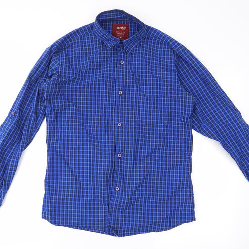 hiprofile Mens Blue Plaid   Button-Up Size L