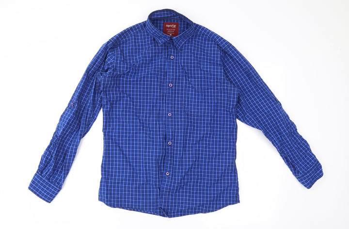 hiprofile Mens Blue Plaid   Button-Up Size L