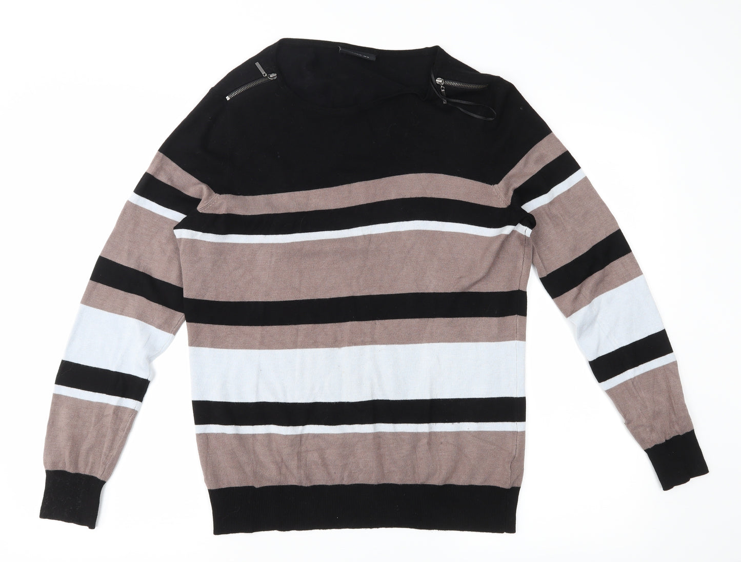 Wallis Womens Black Striped  Pullover Jumper Size 14