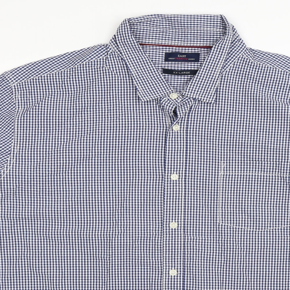 Easy Mens Blue Check   Button-Up Size 2XL