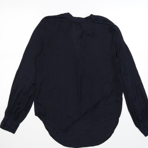 NEXT Womens Blue Animal Print Satin Basic Blouse Size 10