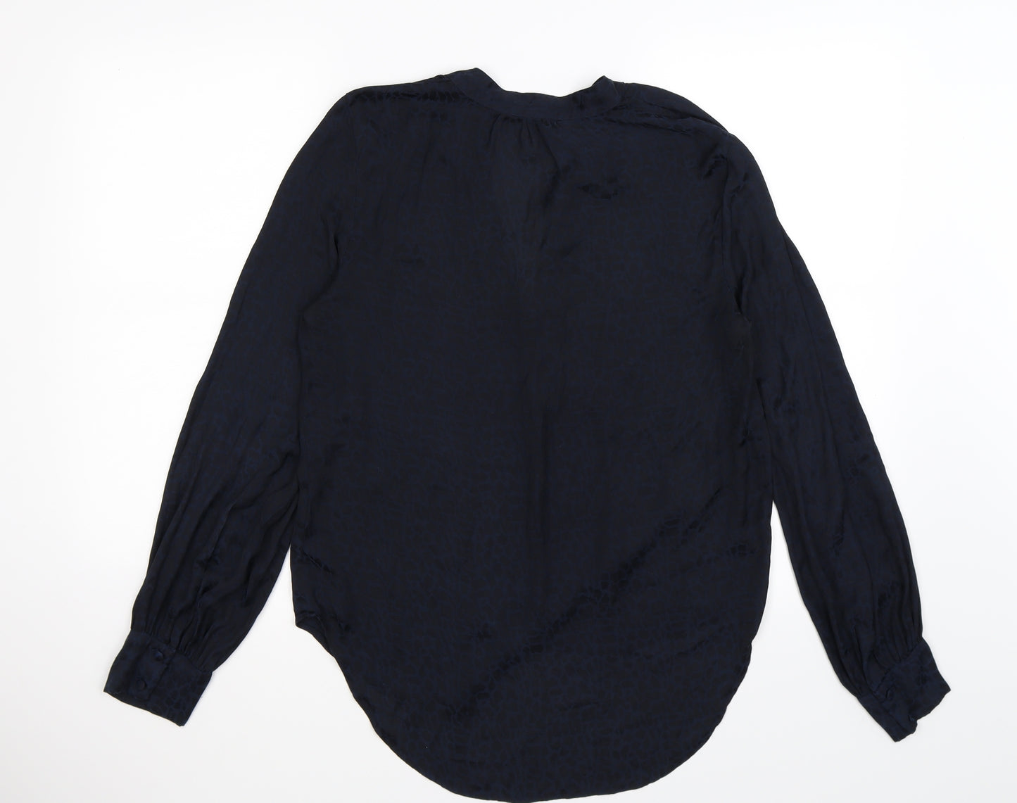 NEXT Womens Blue Animal Print Satin Basic Blouse Size 10