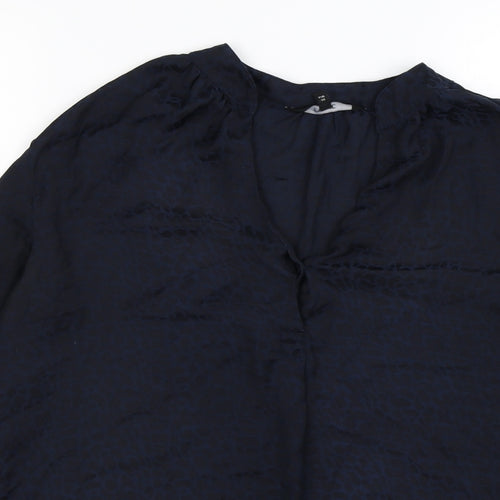 NEXT Womens Blue Animal Print Satin Basic Blouse Size 10