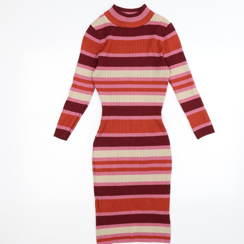 LU NYC Womens Orange Striped Knit Jumper Dress  Size M