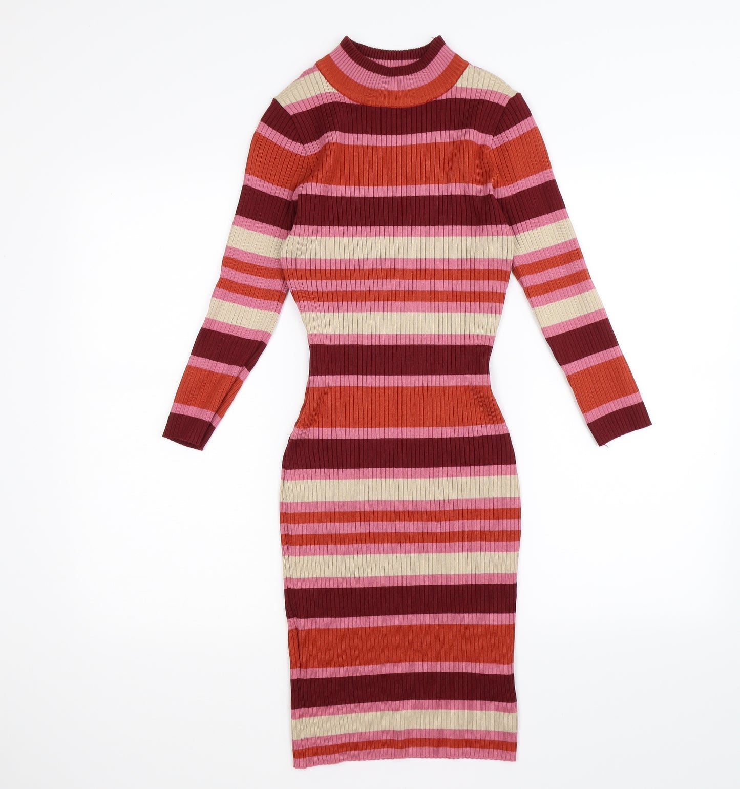 LU NYC Womens Orange Striped Knit Jumper Dress  Size M