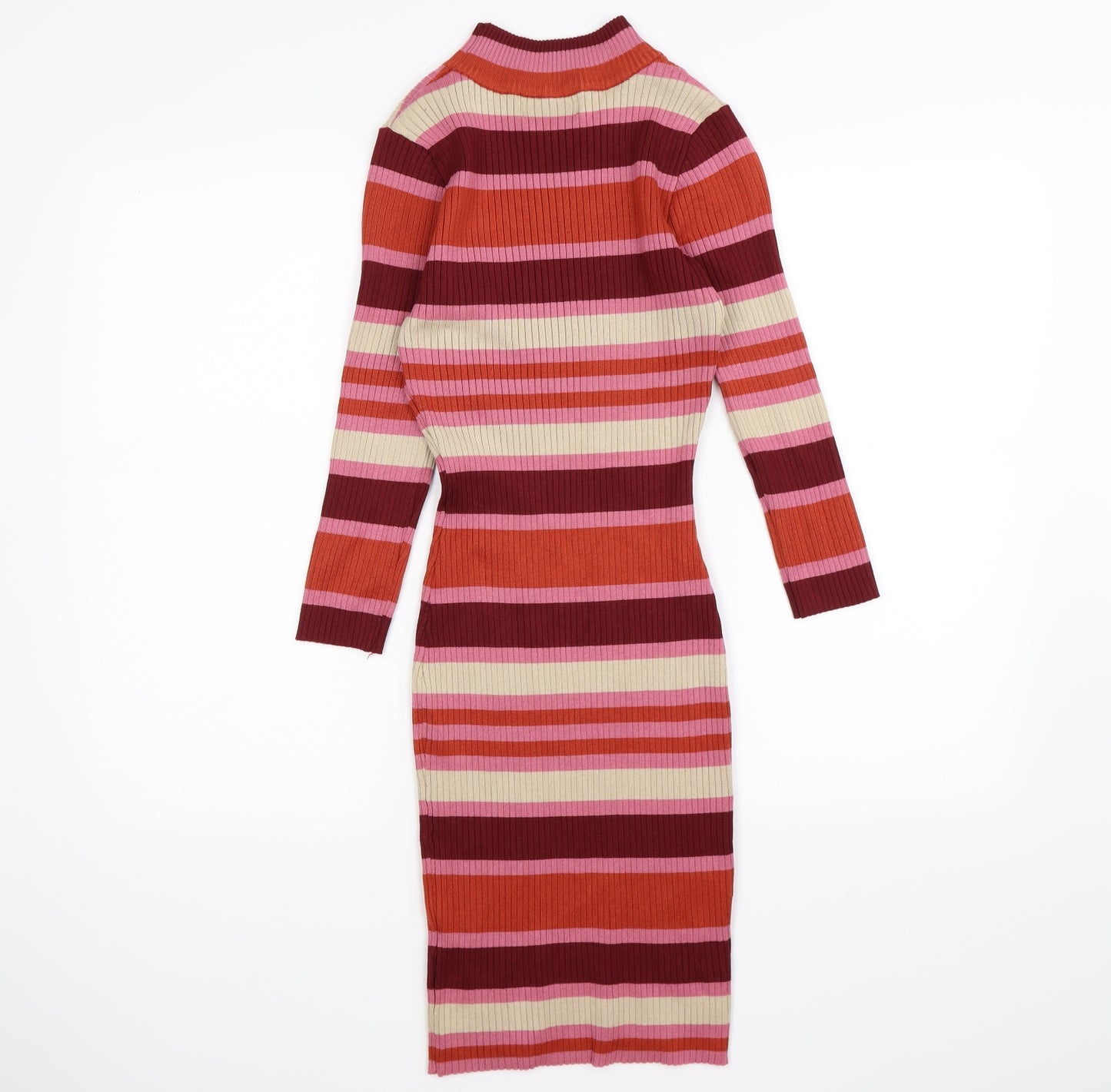 LU NYC Womens Orange Striped Knit Jumper Dress  Size M