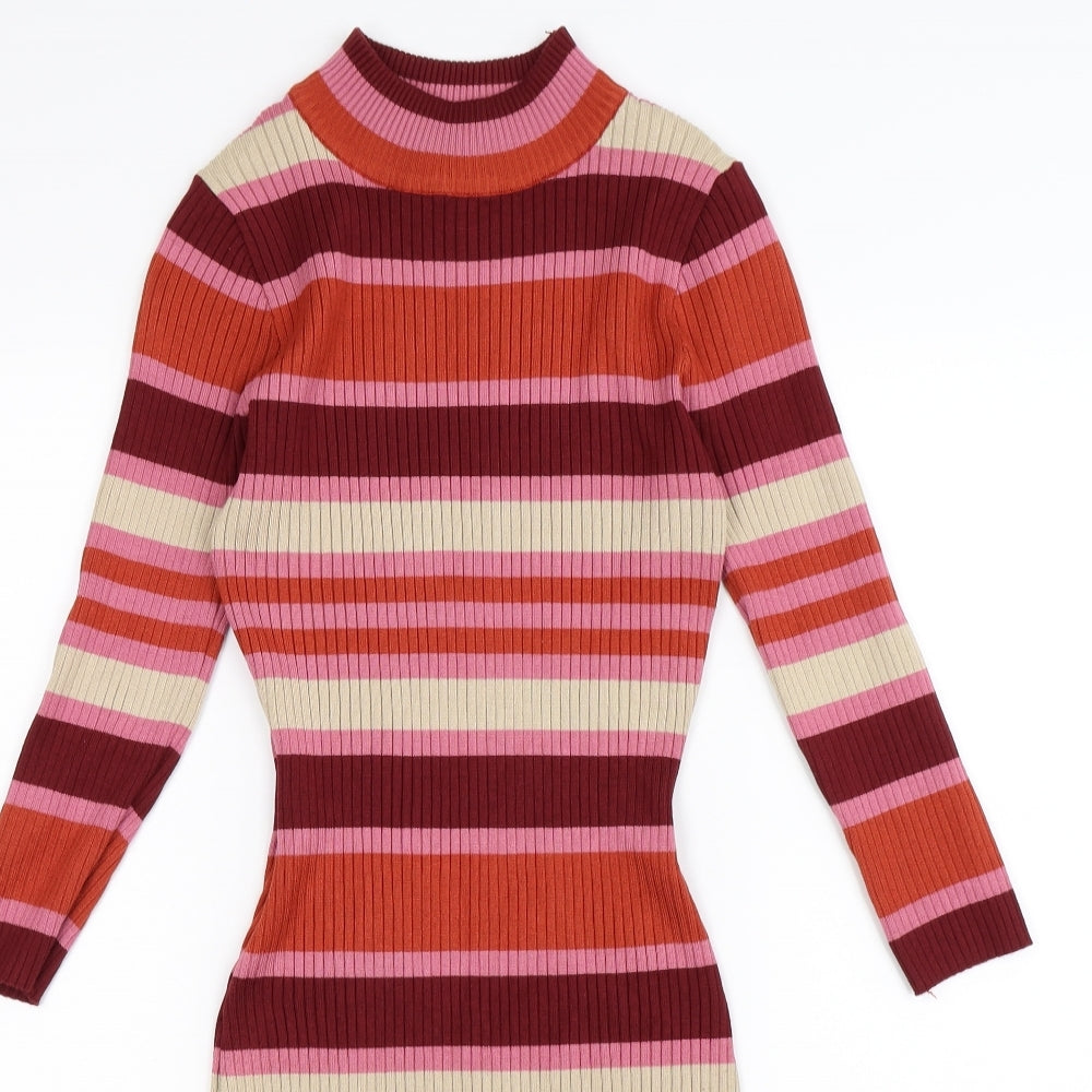 LU NYC Womens Orange Striped Knit Jumper Dress  Size M