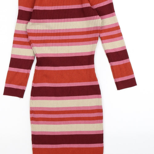 LU NYC Womens Orange Striped Knit Jumper Dress  Size M