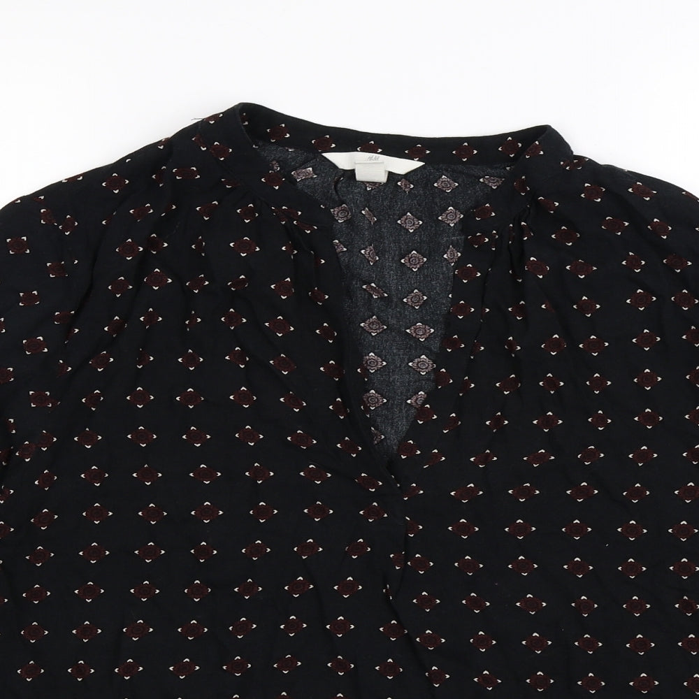 H&M Womens Black Floral  Basic Blouse Size 8