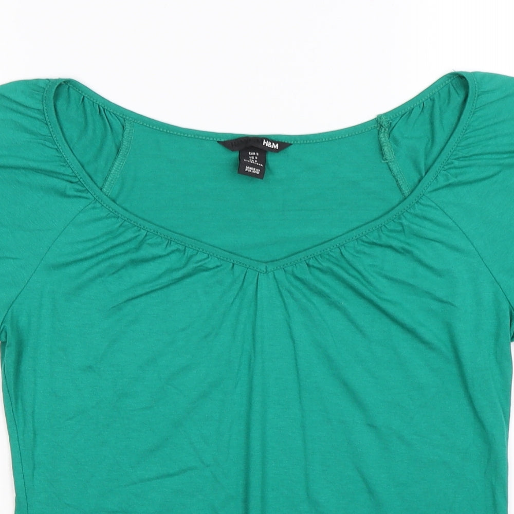 H&M Womens Green  Satin Basic T-Shirt Size 8
