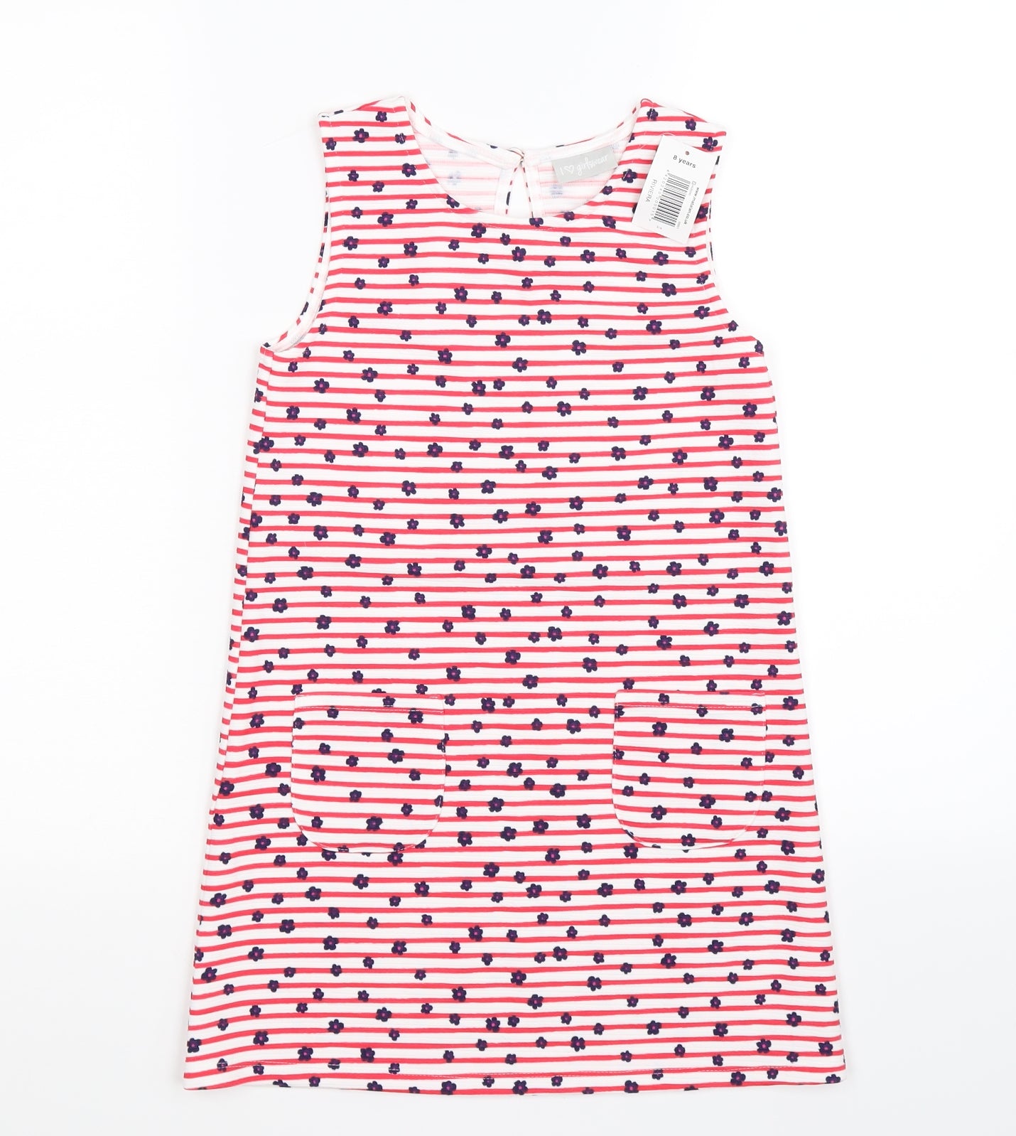 Matalan Girls Red Striped  Shift  Size 8 Years  - flroal