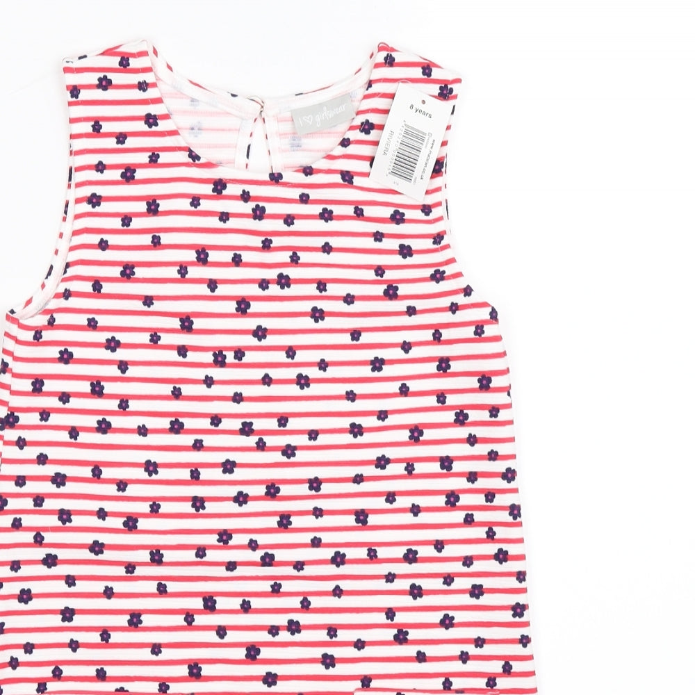Matalan Girls Red Striped  Shift  Size 8 Years  - flroal