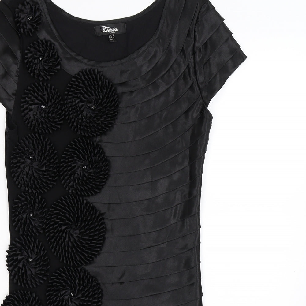 heaven Womens Black Striped Satin Bodycon  Size 12  - floral ruffles