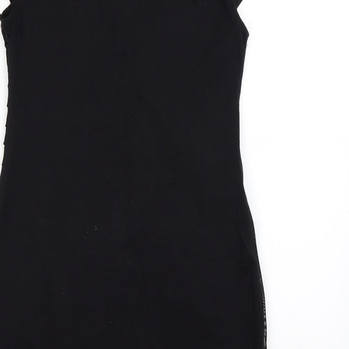 heaven Womens Black Striped Satin Bodycon  Size 12  - floral ruffles
