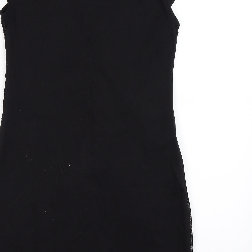 heaven Womens Black Striped Satin Bodycon  Size 12  - floral ruffles