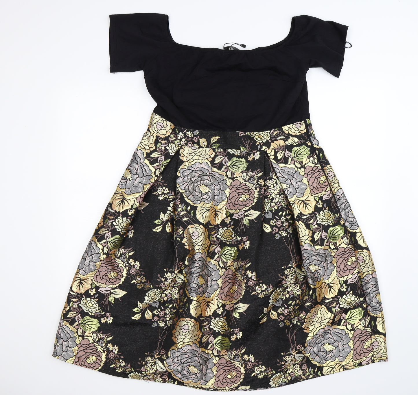 AX Paris Womens Gold Floral Satin Fit & Flare  Size 16