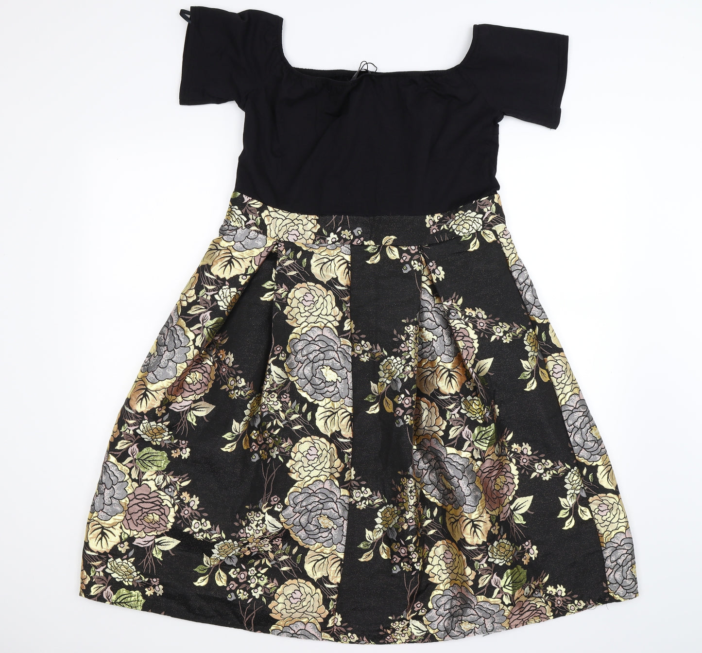 AX Paris Womens Gold Floral Satin Fit & Flare  Size 16