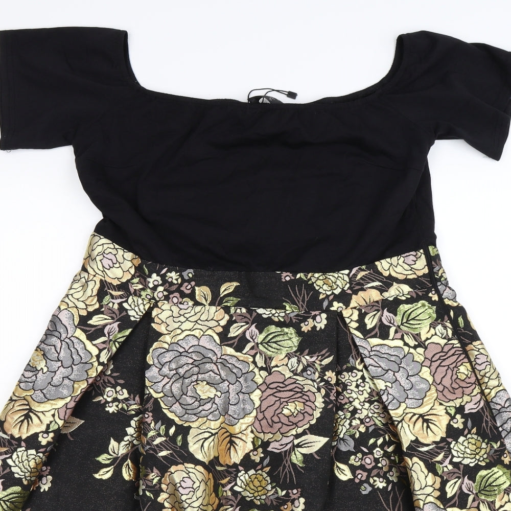 AX Paris Womens Gold Floral Satin Fit & Flare  Size 16