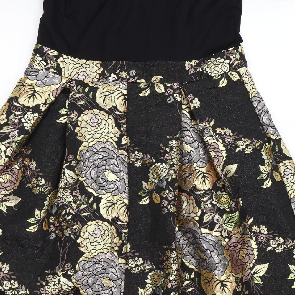 AX Paris Womens Gold Floral Satin Fit & Flare  Size 16
