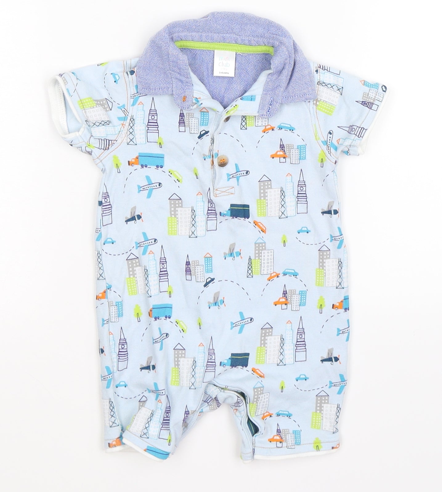 Mini Club Baby Blue Geometric  Romper One-Piece Size 3-6 Months  - vehicles