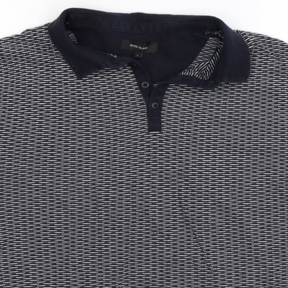 River Island Mens Blue Striped   Polo Size L