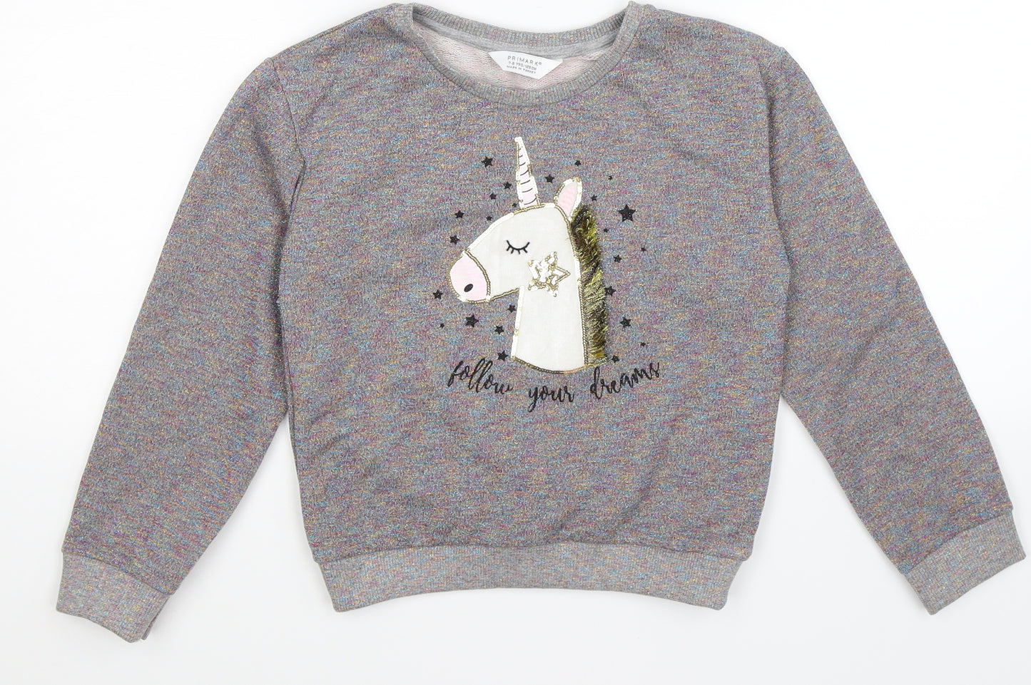 Primark Girls Grey   Pullover Sweatshirt Size 7-8 Years  - unicorn dreams
