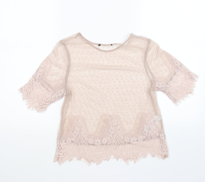 New Look Womens Pink Floral Lace Basic T-Shirt Size 10