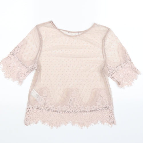 New Look Womens Pink Floral Lace Basic T-Shirt Size 10