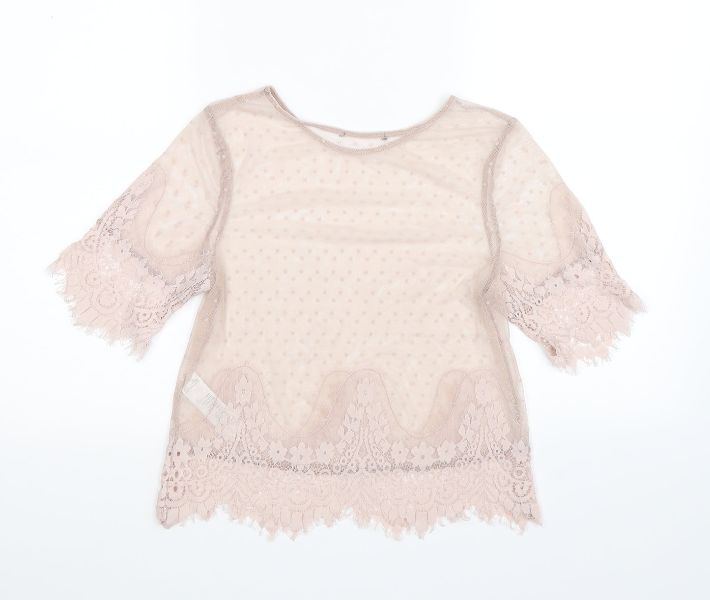 New Look Womens Pink Floral Lace Basic T-Shirt Size 10